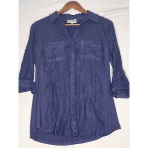 JM‎ Collection Tunic Button Down Linen/Cotton Roll Tap Sleeve Relaxed Fit Size 4